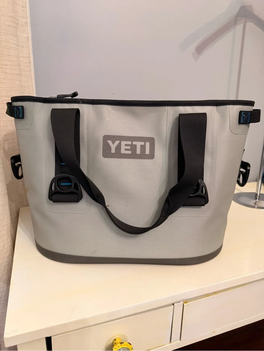Yeti Light Gray Duffel Tote with Black Straps cooler